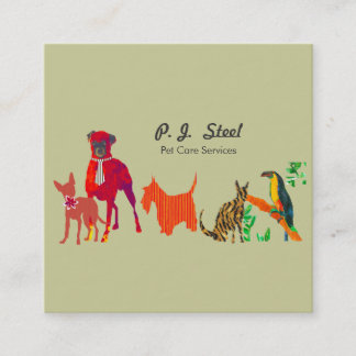 Watercolor Trendy Cute Animal Pets Dogs Cats Square Business Card