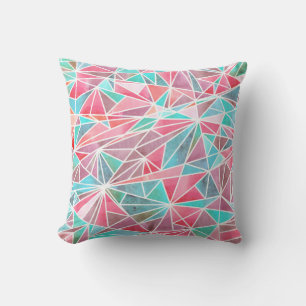 Watercolor triangles, bright summer mosaic. throw pillow