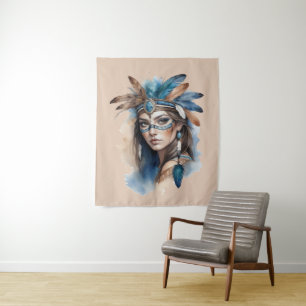 Watercolor Tribal Beauty: Spirit of Bohemian Art Tapestry
