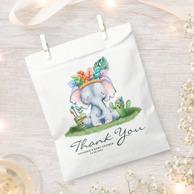 Watercolor Tribal Elephant Birthday Thank You Favour Bag (Clipped)