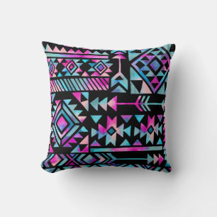 Watercolor tribal motifs, ethnic wallpaper. throw pillow
