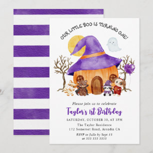 Watercolor Trick or Treat Halloween 1st Birthday Invitation