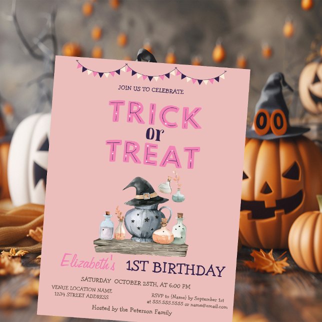Watercolor Trick or Treat Halloween Party Birthday Invitation (Creator Uploaded)