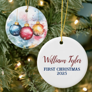 Watercolor Trio of Christmas Baubles Ceramic Ornament