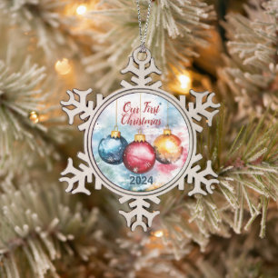 Watercolor Trio of Christmas Baubles Ornament
