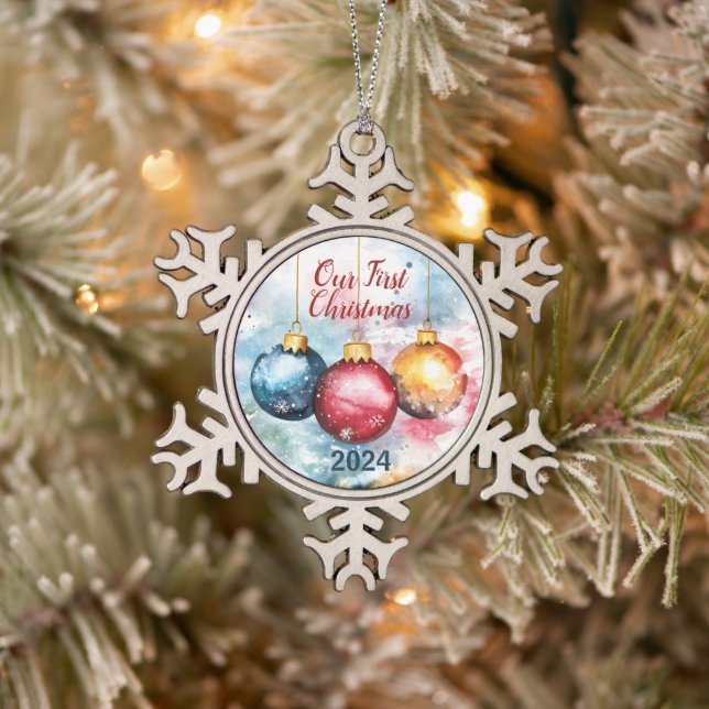Watercolor Trio of Christmas Baubles Ornament (Tree)