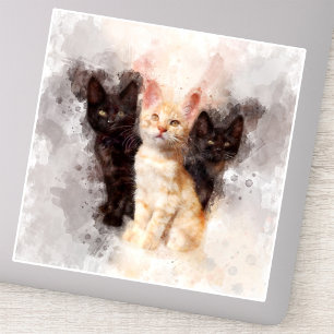 Watercolor Trio of Cute Black and Orange Kittens