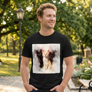 Watercolor Trio of Cute Black and Orange Kittens T-Shirt