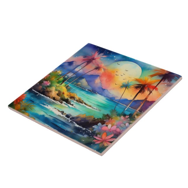 Watercolor tropical art tile (Side)