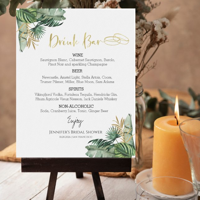 Watercolor Tropical Bachelorette Drinks Menu Sign (Creator Uploaded)