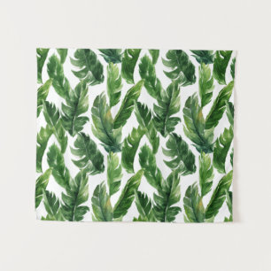 Watercolor Tropical Banana Leaves Pattern Tapestry