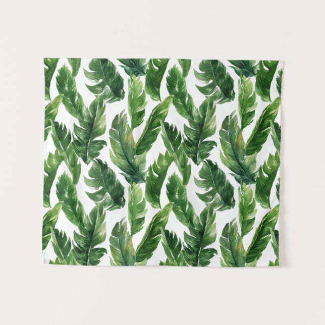 Watercolor Tropical Banana Leaves Pattern Tapestry (Front (Horizontal))