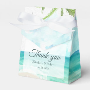 Watercolor Tropical Beach and Palm Trees Wedding Favor Box