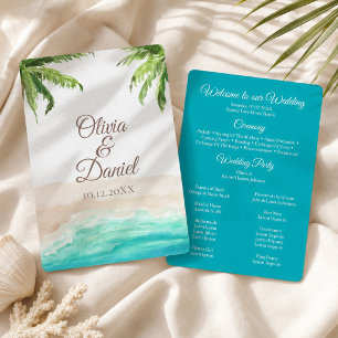 Watercolor Tropical Beach and Palm Trees Wedding Program
