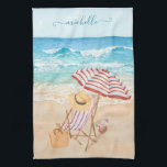 Watercolor Tropical Beach  Kitchen Towel<br><div class="desc">Yours to always enjoy -- peaceful, serene, calm -- this lovely watercolor tropical scene -- beach; chair; umbrella -- hat and bag -- you can always be there -- and personalize your name or as a gift. Any design questions, just send an email to charmdesignstudio@rcn.com and we'll be delighted to...</div>
