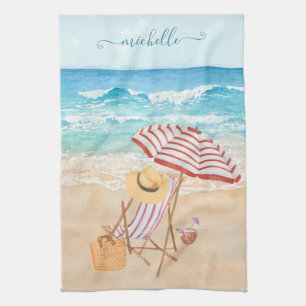 Watercolor Tropical Beach  Kitchen Towel