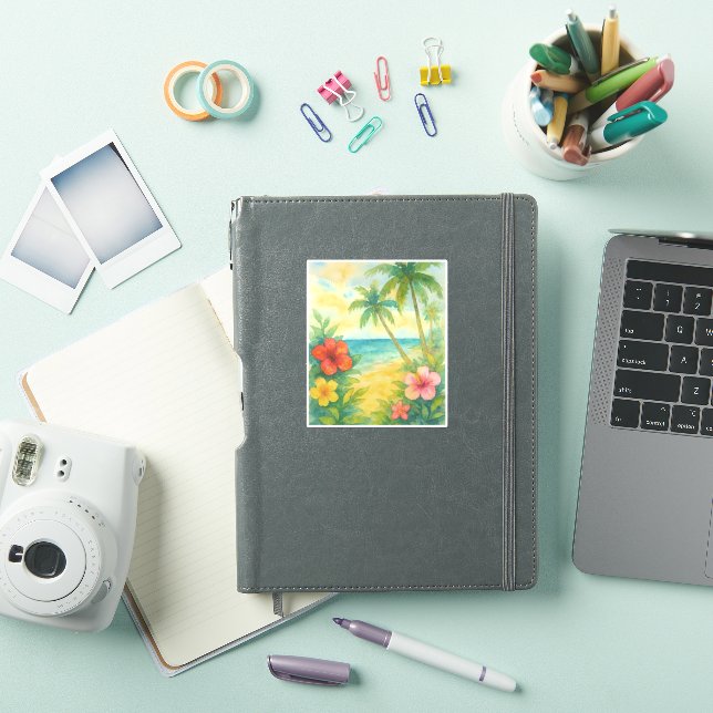 Watercolor Tropical Beach Landscape Palms (iPad Cover)