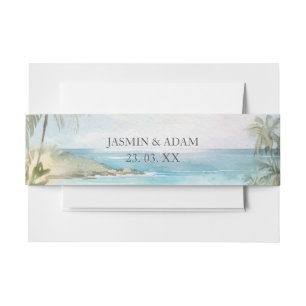 Watercolor Tropical Beach Palm Trees Wedding Invitation Belly Band