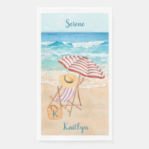 Watercolor Tropical Beach Personalize Napkin