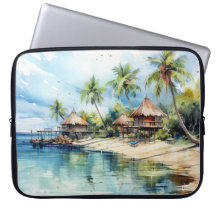 WATERCOLOR TROPICAL BEACH SIDE SCENE