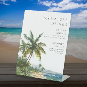 Watercolor Tropical Beach Signature Drinks Wedding Pedestal Sign