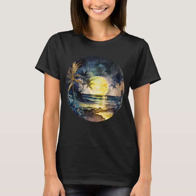Watercolor Tropical Beach Sunset T-Shirt (Front)