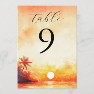 Watercolor Tropical Beach Sunset Table Number