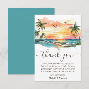 Watercolor Tropical Beach Sunset Wedding Thank You Card