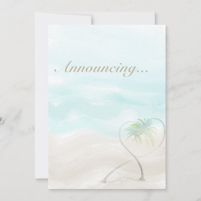 Watercolor Tropical Beach Wedding Annoucement Invitation (Front)
