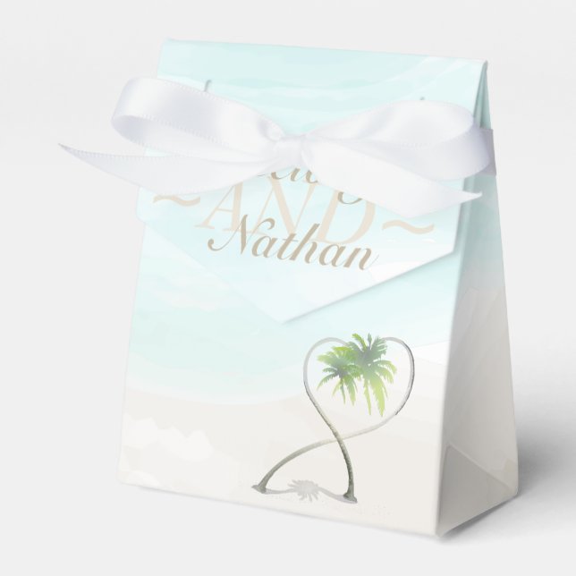 Watercolor Tropical Beach Wedding Favour Box (Front Side)