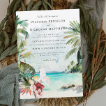 Watercolor Tropical Beach Wedding Invitation<br><div class="desc">No matter what time of year, we can pretend we’re on a tropical island lush tropical greenery! While this palette emanates a tropical feel, it’s quite adaptable across various styles—bohemian, rustic, and modern for instance. Elegant floral arrangements, warm hues and airy accents are all essential to this fun party theme....</div>