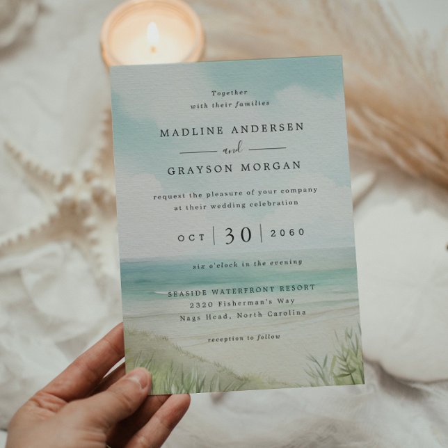 Watercolor Tropical Beach Wedding Invitation  (Creator Uploaded)