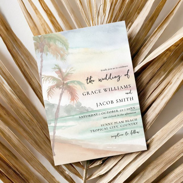 Watercolor Tropical Beach Wedding Invitation (Creator Uploaded)