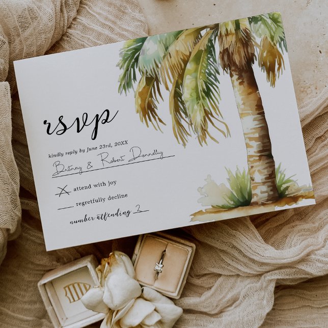 Watercolor Tropical Beach Wedding RSVP (Créateur téléchargé)