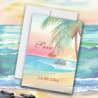 Watercolor Tropical Beach Wedding Save The Date