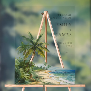 Watercolor Tropical Beach Wedding Welcome Acrylic Sign