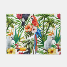 Watercolor tropical birds and foliage pattern