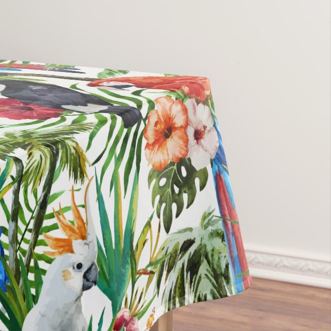Watercolor tropical birds and foliage pattern tablecloth (In Situ)