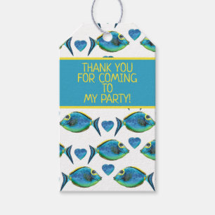 Watercolor Tropical Blue Fish and Hearts Gift Tags