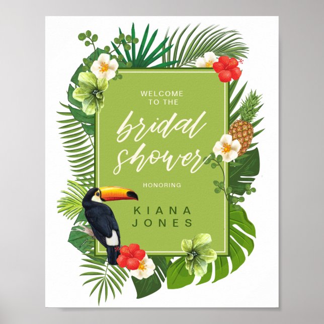 Watercolor Tropical Bridal Shower Green ID577 Poster (Front)