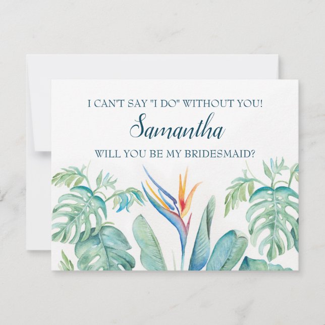 Watercolor Tropical BRIDESMAID PROPOSAL card (Front)