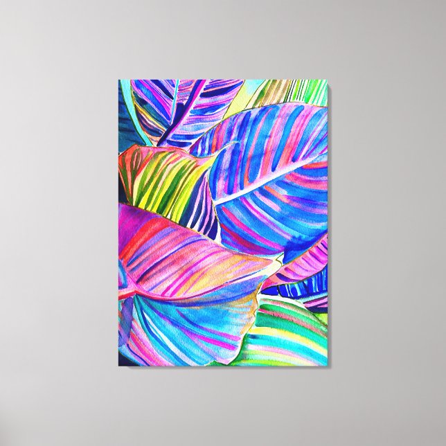Watercolor tropical canna leaves canvas print (Front)