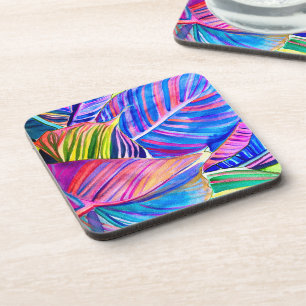 Watercolor tropical canna leaves coaster