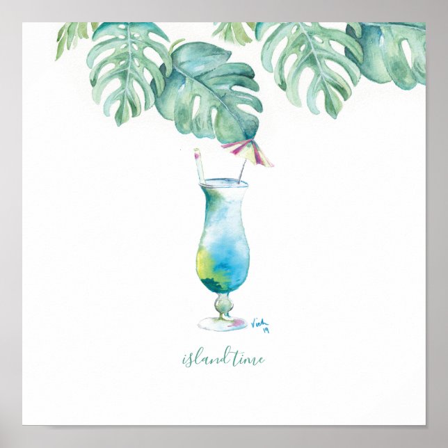 Watercolor Tropical Cocktail Art Poster (Front)