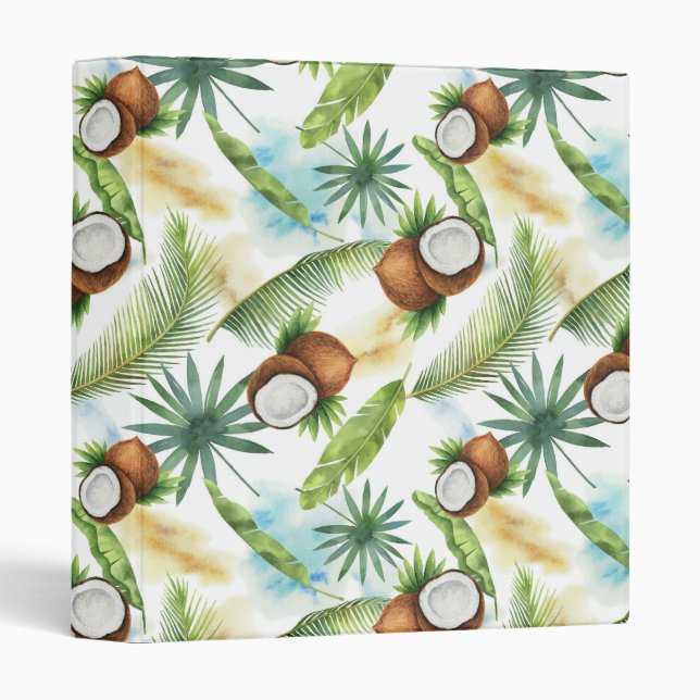 Watercolor Tropical Coconut Pattern Binder (Front/Spine)