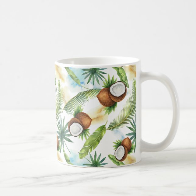 Watercolor Tropical Coconut Pattern Coffee Mug (Right)