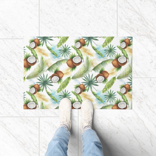 Watercolor Tropical Coconut Pattern Doormat (Indoor)
