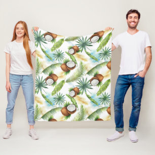 Watercolor Tropical Coconut Pattern Fleece Blanket