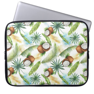 Watercolor Tropical Coconut Pattern Laptop Sleeve