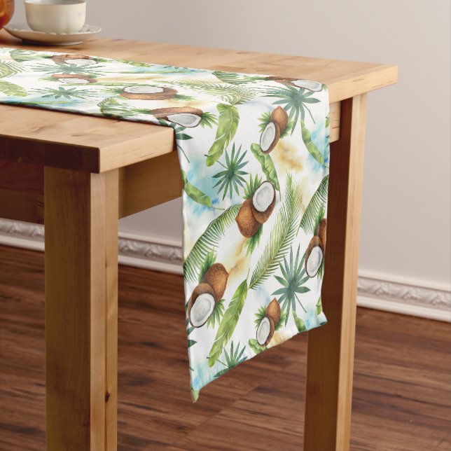 Watercolor Tropical Coconut Pattern Medium Table Runner (In Situ)